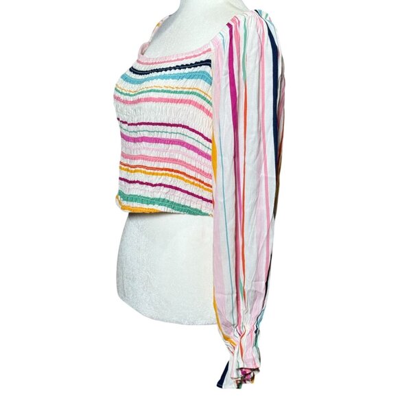 Eloquii Elements Womens Striped Smocked Puff Sleeve Top Sz XL Boho Peasant Beach - Picture 5 of 13